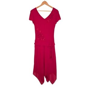AGB Women’s Size 6 Red Handkerchief Hem Midi Dress Flowy Evening Cocktail Dress